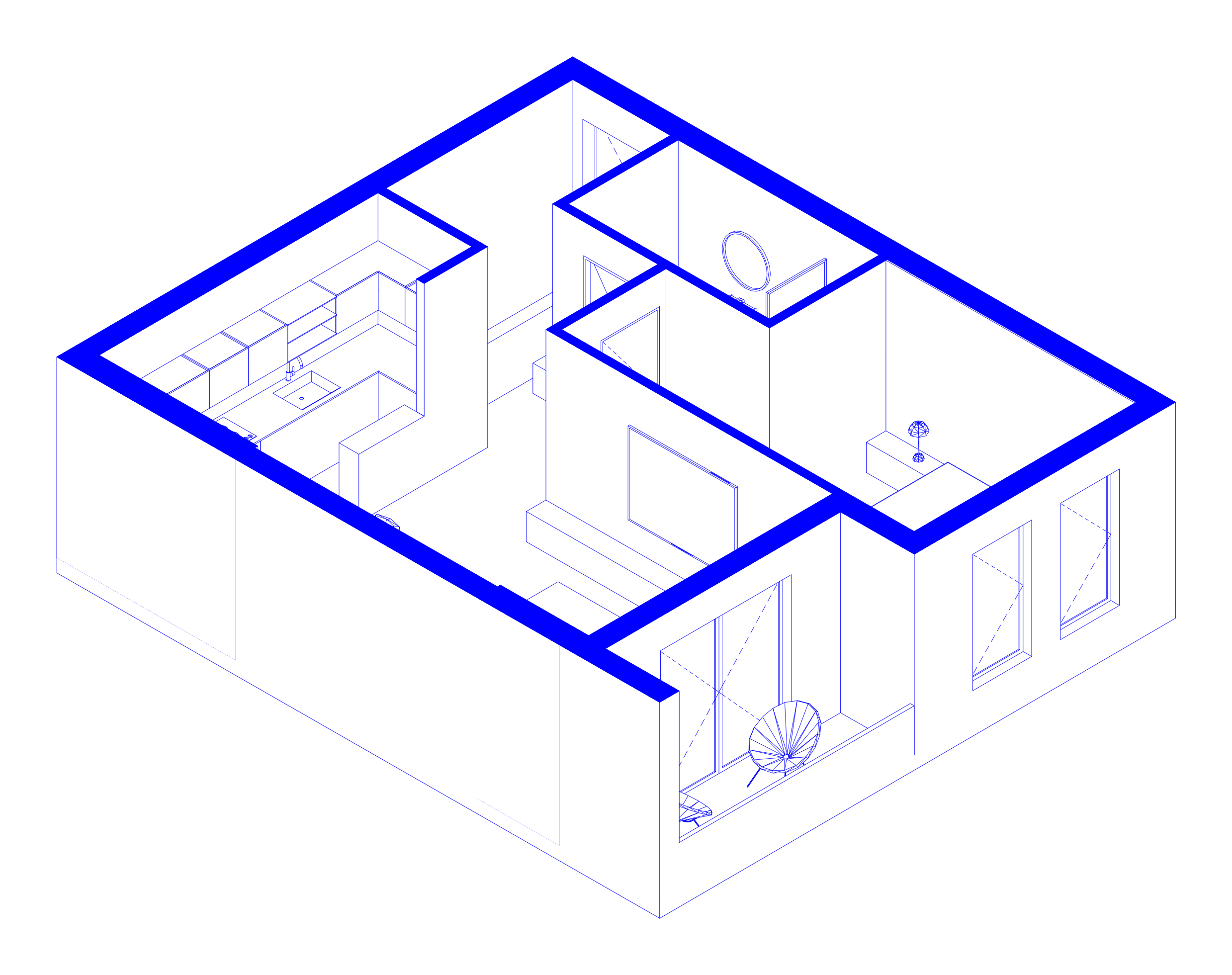 Axonometric drawing of the Blini Urban Retreat apartment