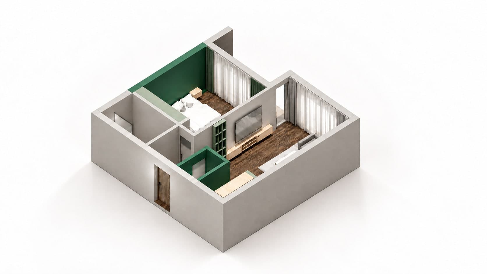 Axonometric render of the Blini Exclusive apartment
